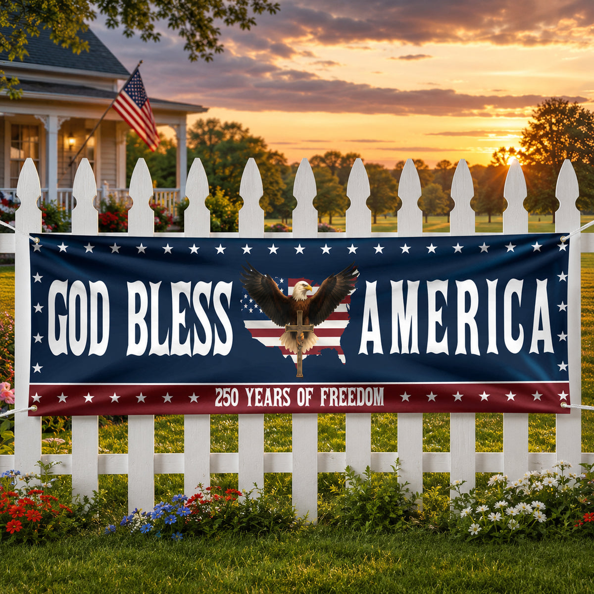 Patriotic 250th Anniversary God Bless America Eagle 1776–2026 Banner HO82 902766