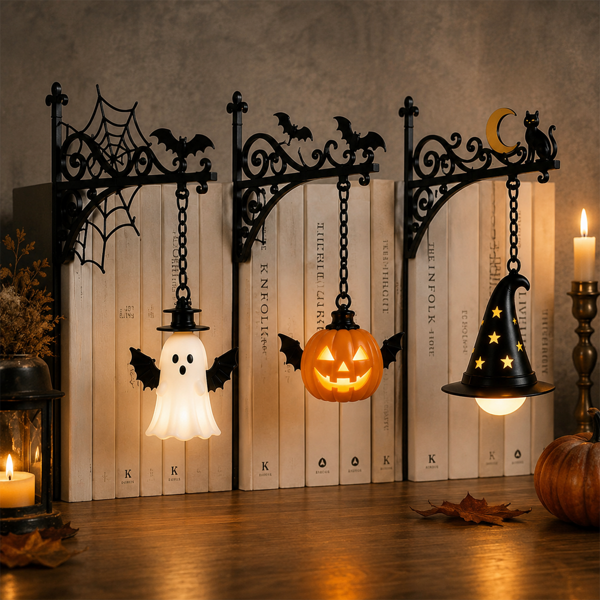 Halloween Metal Bookshelf Lantern Light Gift for Book Lovers, Reader Gift CH07 180222