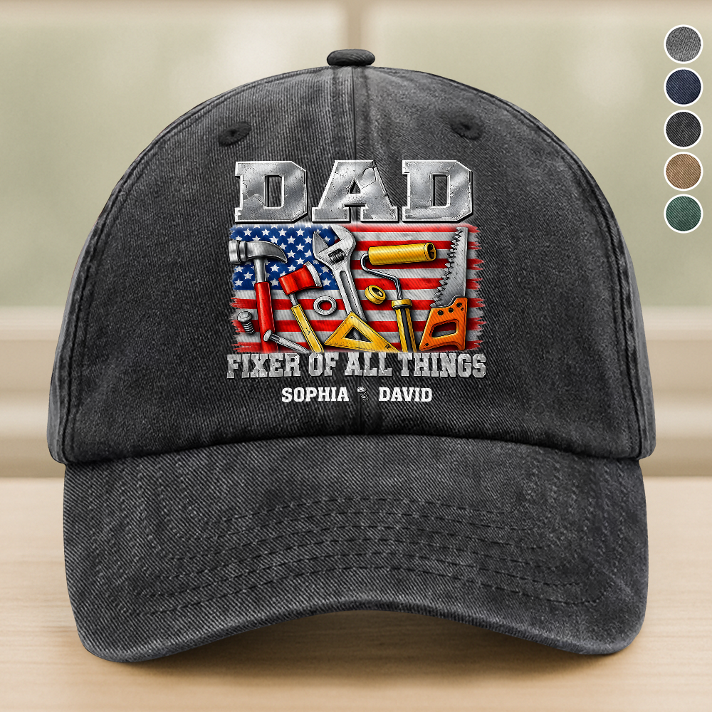 Personalized Dad Fixer Of All Things Washed Denim Baseball Cap TH10 170175