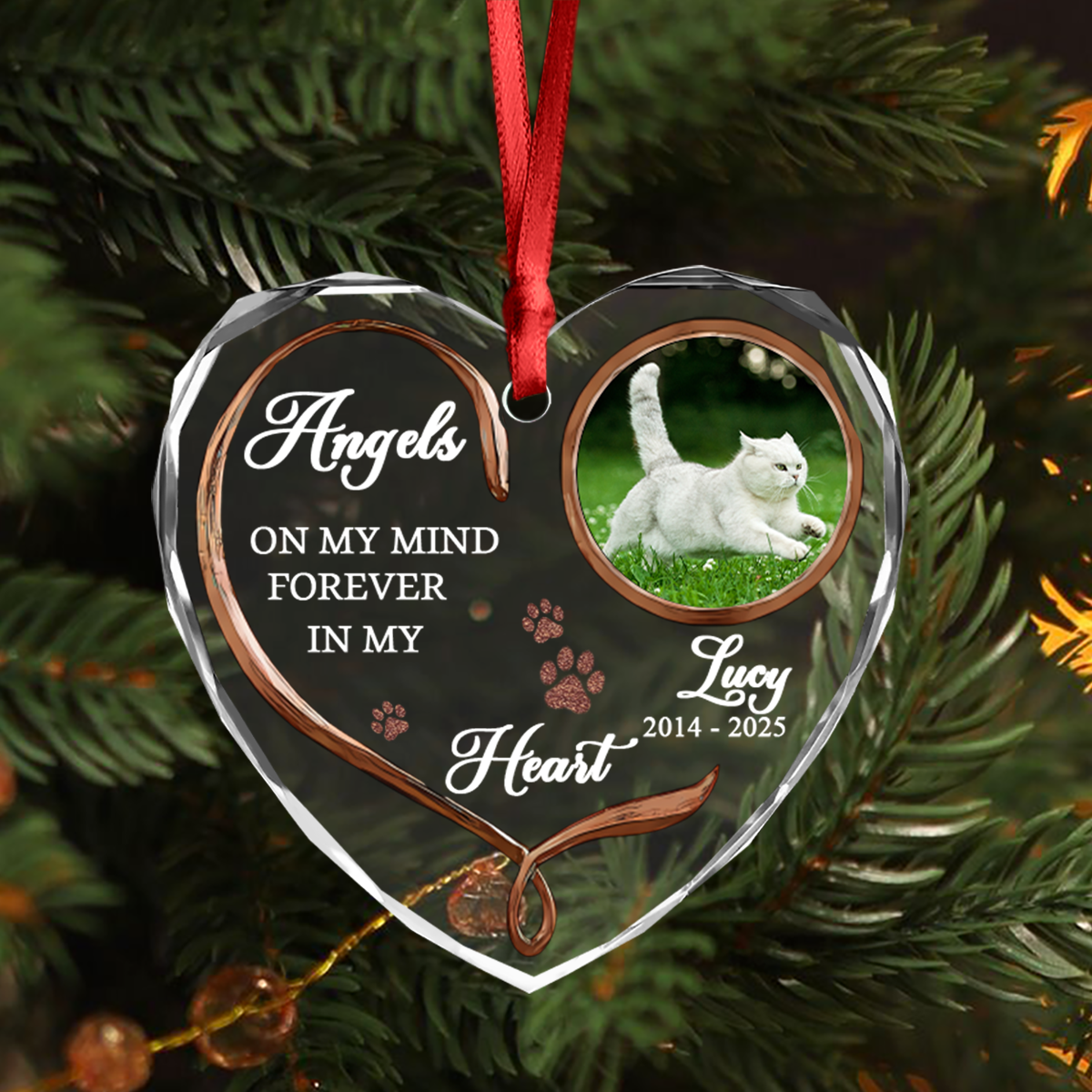 Custom Photo Cat Memorial Gifts - Personalized Heart Glass Ornament LM32 895895