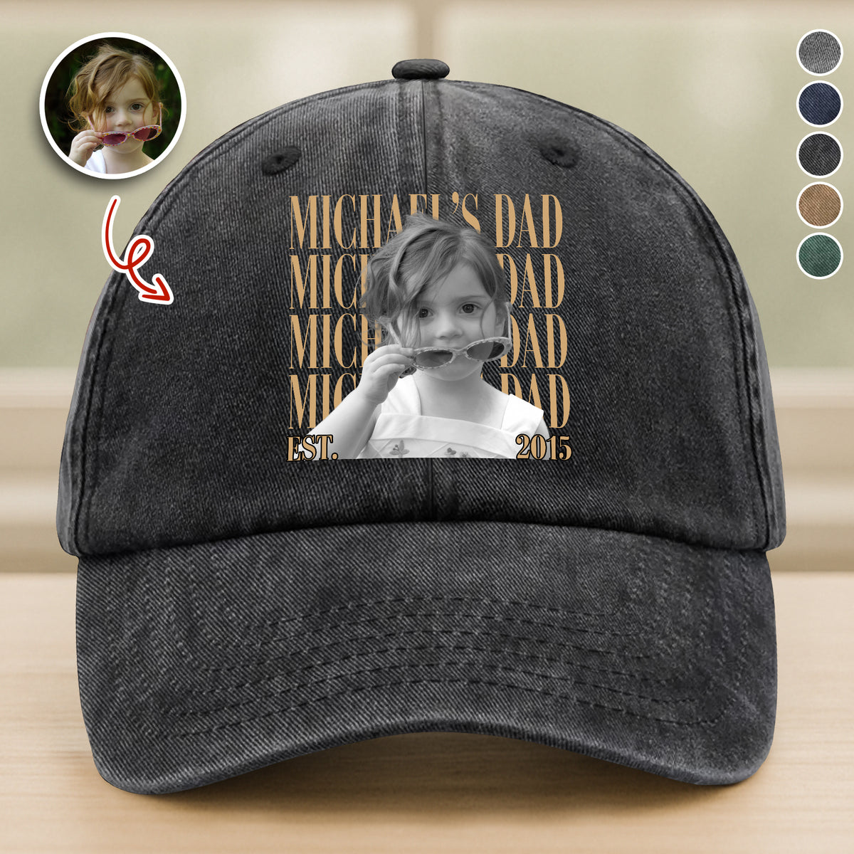 Personalized Vintage Photo Dad, Mom Washed Denim Baseball Cap TH10 170103