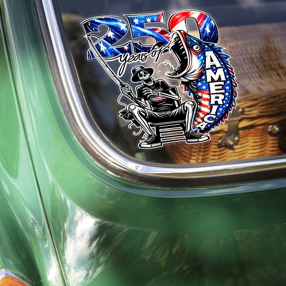250 Years of Freedom America Fishing - Patriotic Bass Fisherman Car Window Decal Sticker LM32 899165