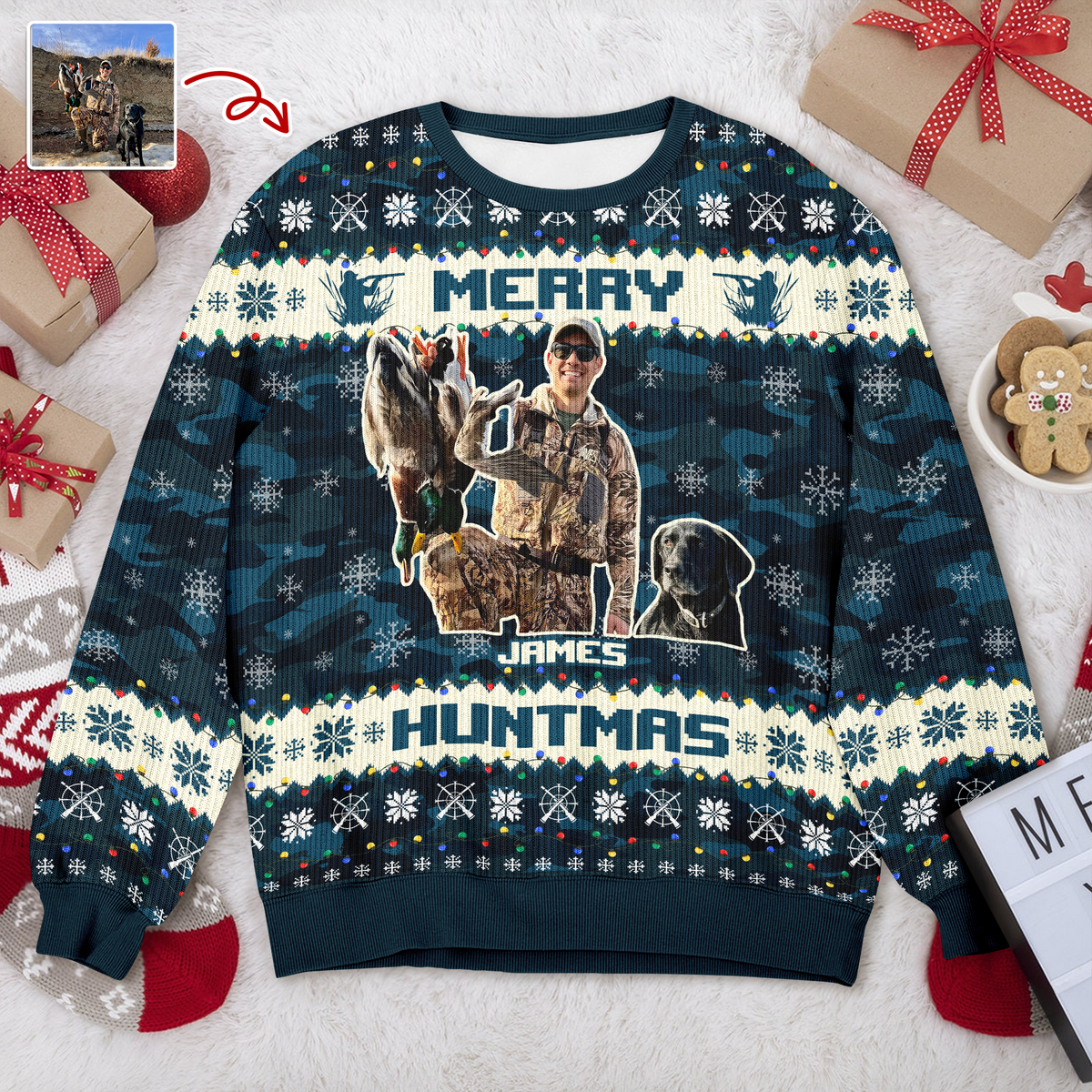 Custom Photo Duck Hunting Lovers Ugly Sweater LM32 897243