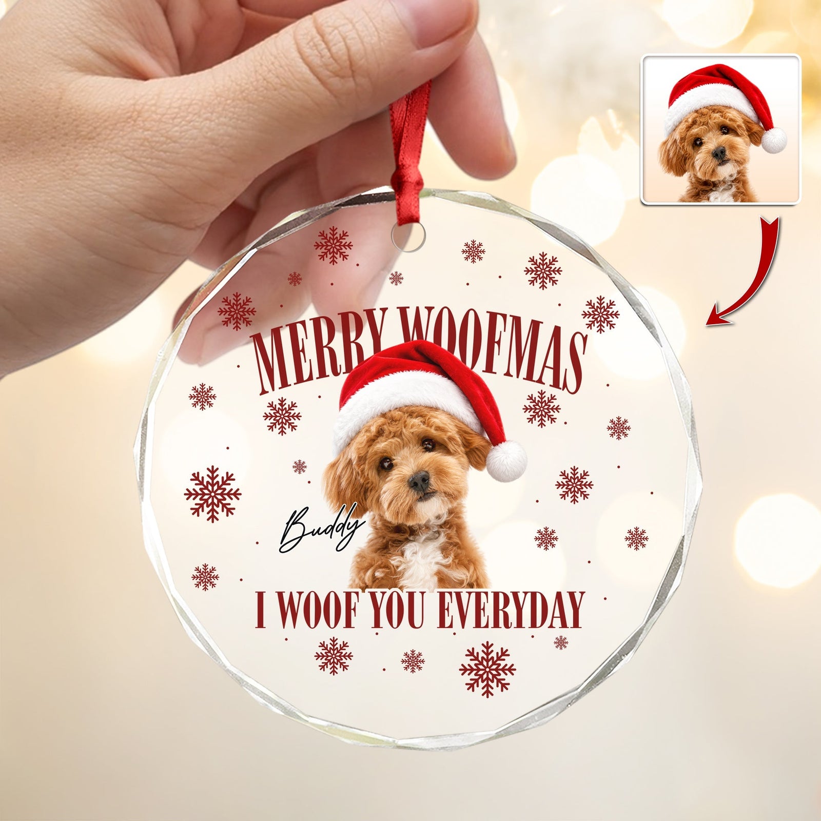 Custom Dog Photo Merry Woofmas Glass Ornament - Gift For Christmas, Dog Lovers Gift HO82 903312