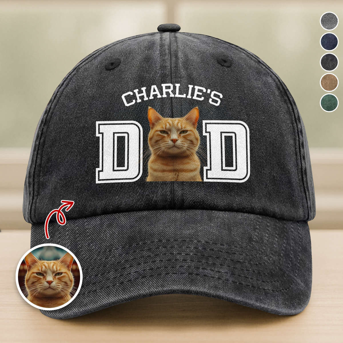 Custom Photo Cat Dad, Cat Mom Washed Denim Baseball Cap HA75 897222