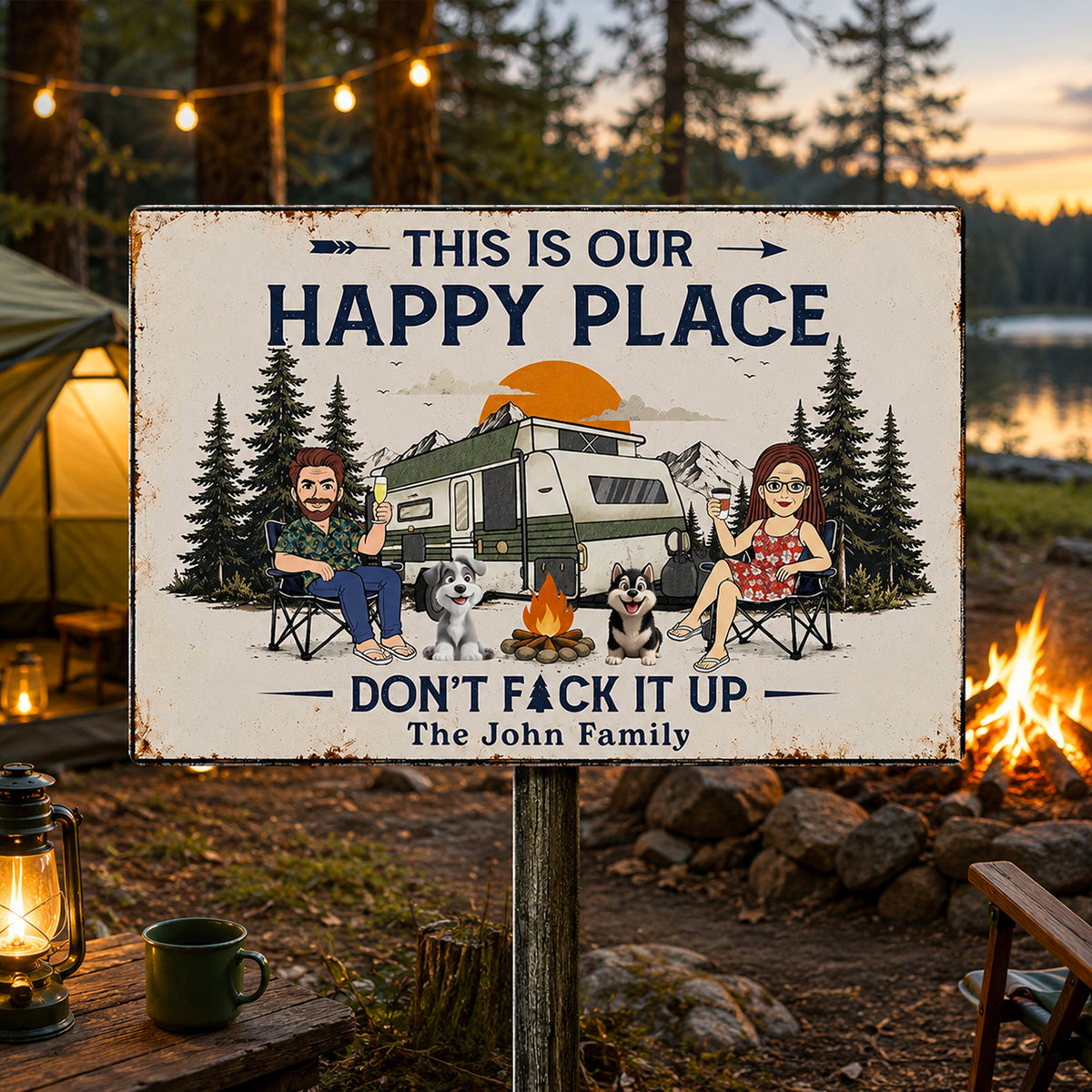 Custom  Name This Is Our Happy Place - Don't F*ck It Up Camping Metal Sign LM32 669463