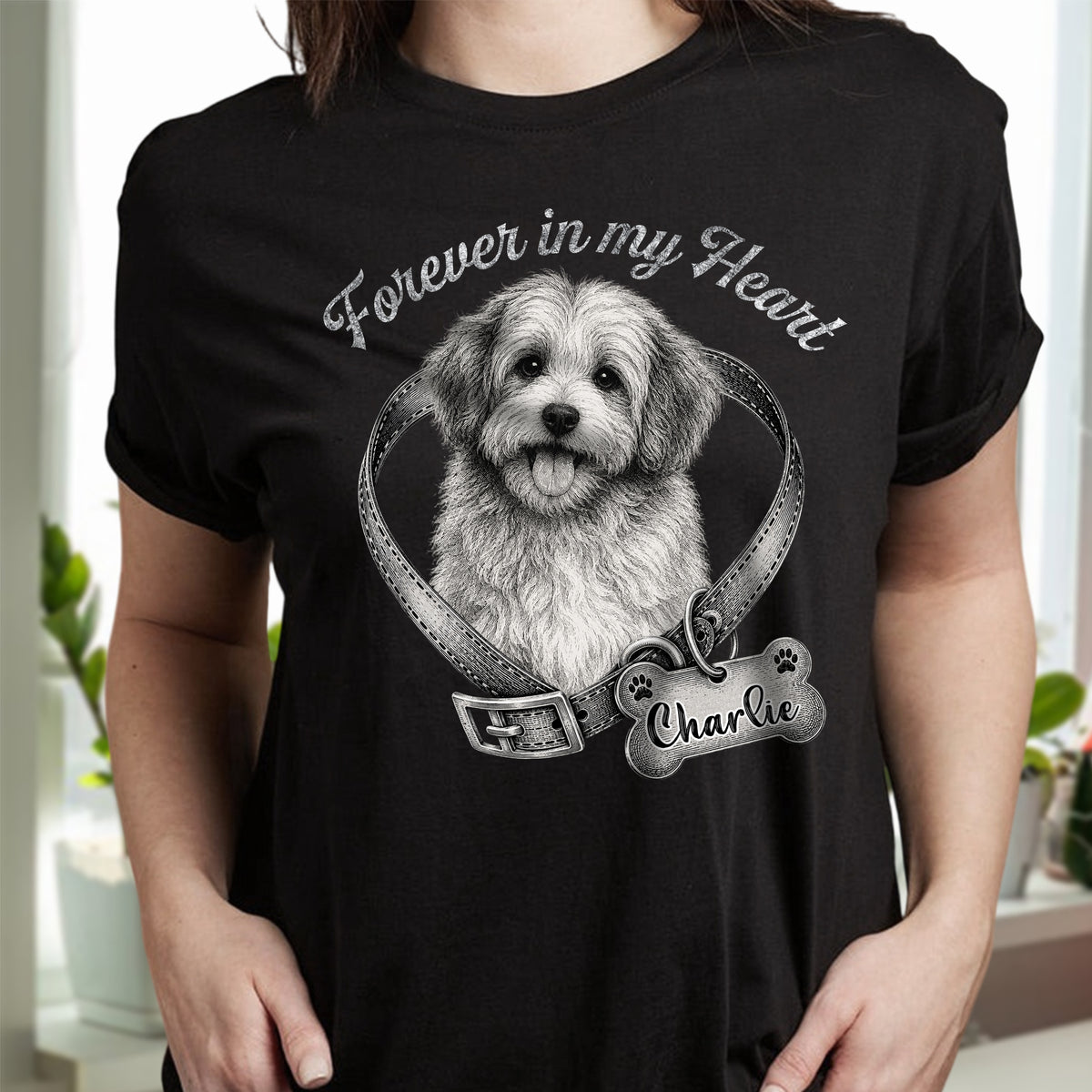 Custom Photo Forever In My Heart Dog Memorial Dark Shirt - Sympathy Gift for Dog Lovers HA75 921894
