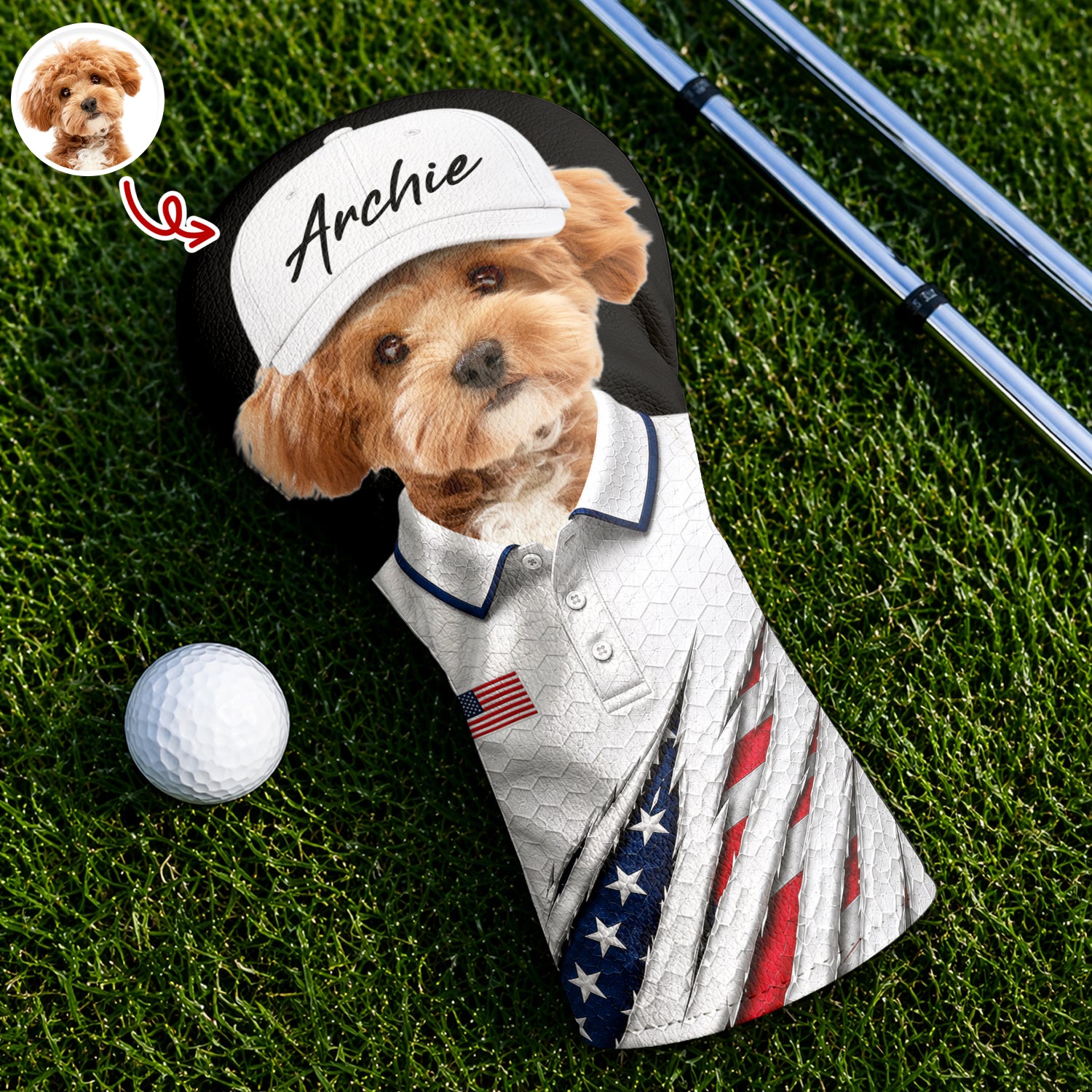 Custom Dog Cat Photo Golf Ball Pattern With America Flag Golf Head Cover HO82 902376