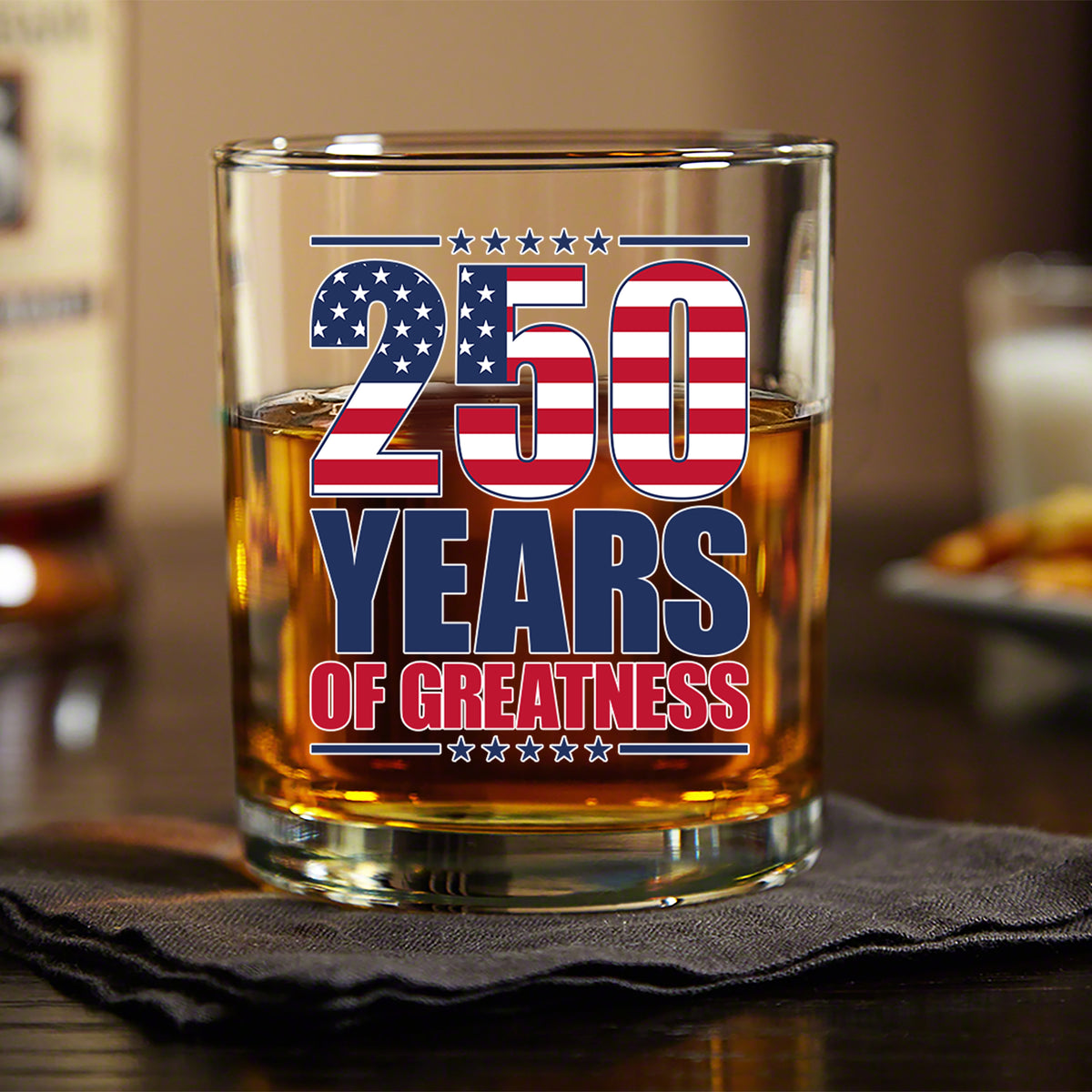 250 Years of Greatness USA Flag Patriotic 1776-2026 Anniversary Whiskey Glass LM32 895223