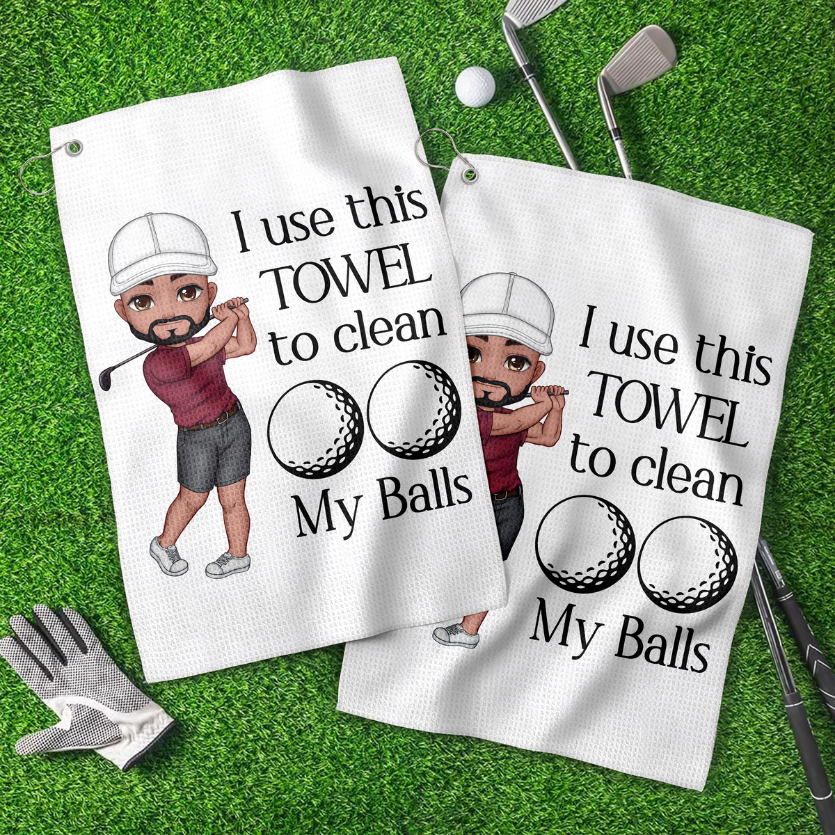 Personalised I Use This Towel to Clean My Balls Waffle Golf Towel with Cartoon Sport Man Gift for Golf Lover Man HO82 900836