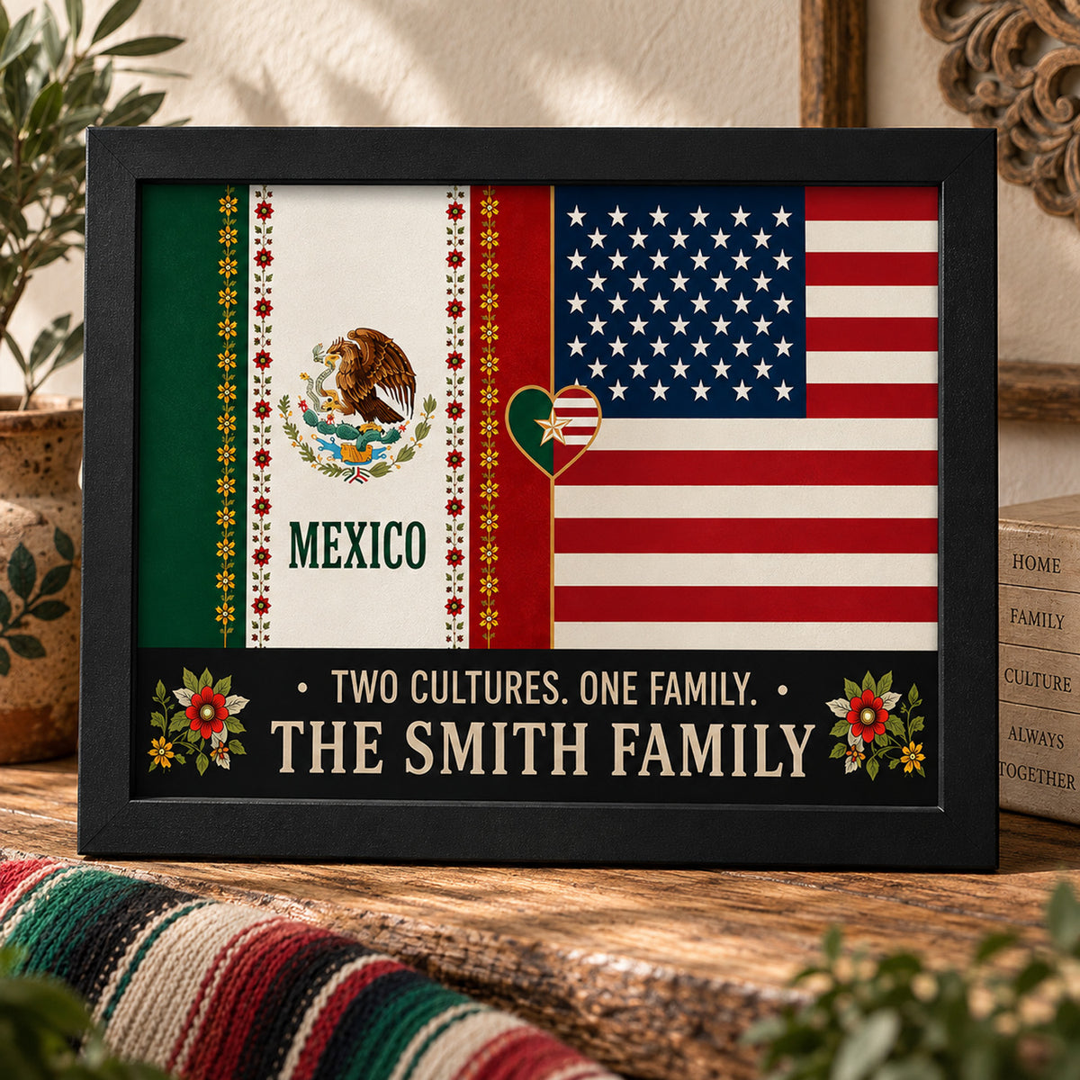 Personalized Mexico & America Flag Two Cultures One Family Picture Frame HO82 903554
