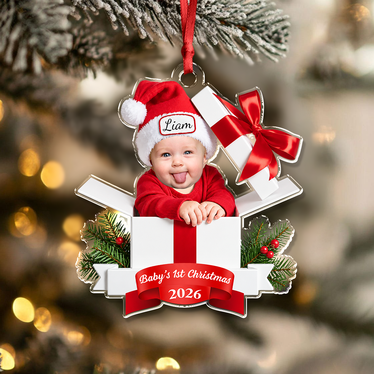 Custom Photo Baby’s First Christmas Acrylic Ornament, Personalized Newborn Keepsake HA75 919092