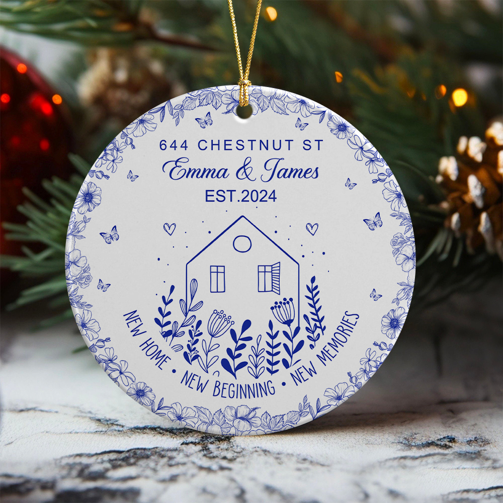 New House New Beginning New Memories Toile De Jouy Syle Personalized Ceramic Ornament HA75 897096