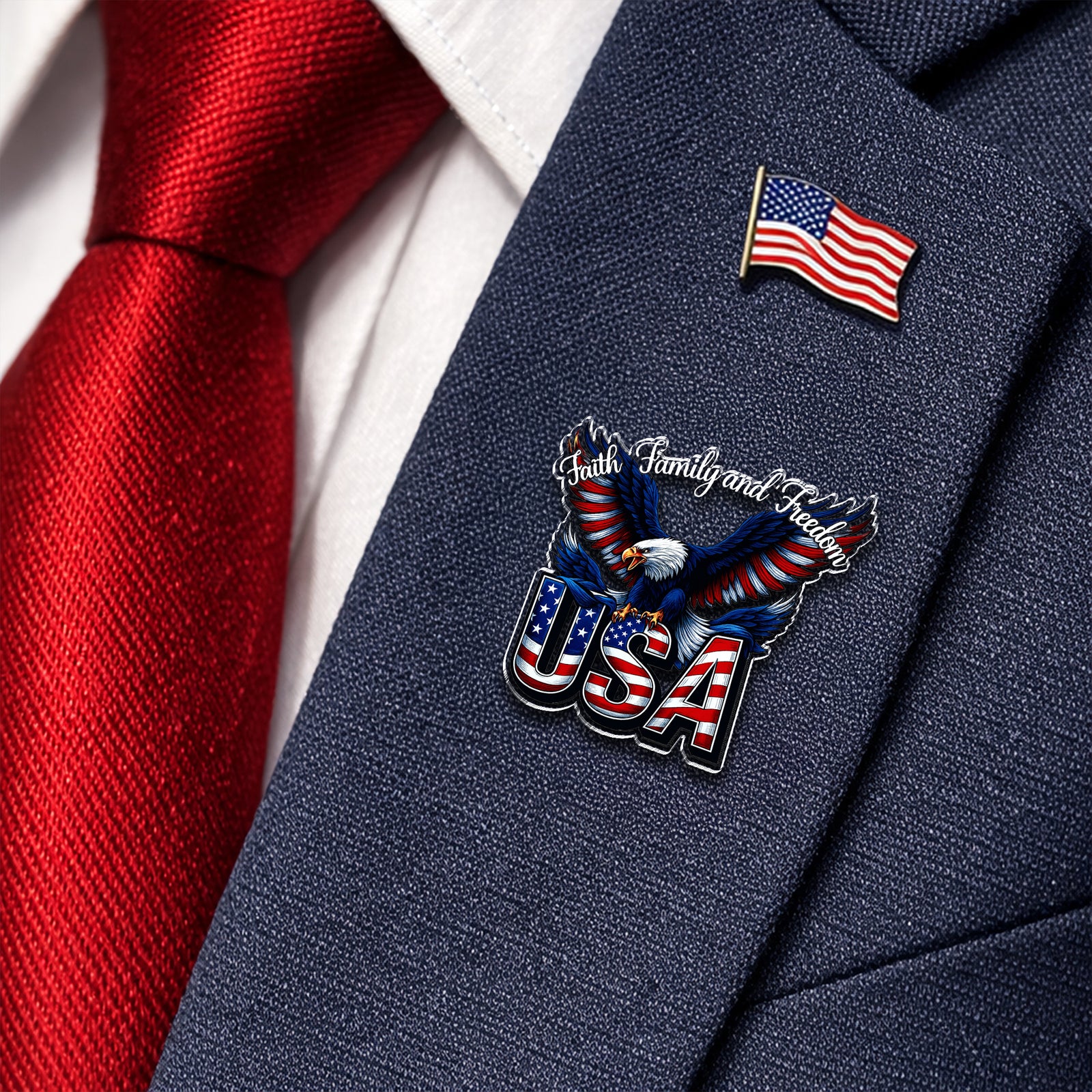 Faith, Family & Freedom 250 Years of America Patriot Eagle Acrylic Pin LM32 899525