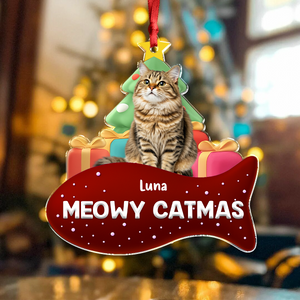 Custom Cat Photo Meowy Catmas 3D Effect Christmas Acrylic Ornament LM32 895919