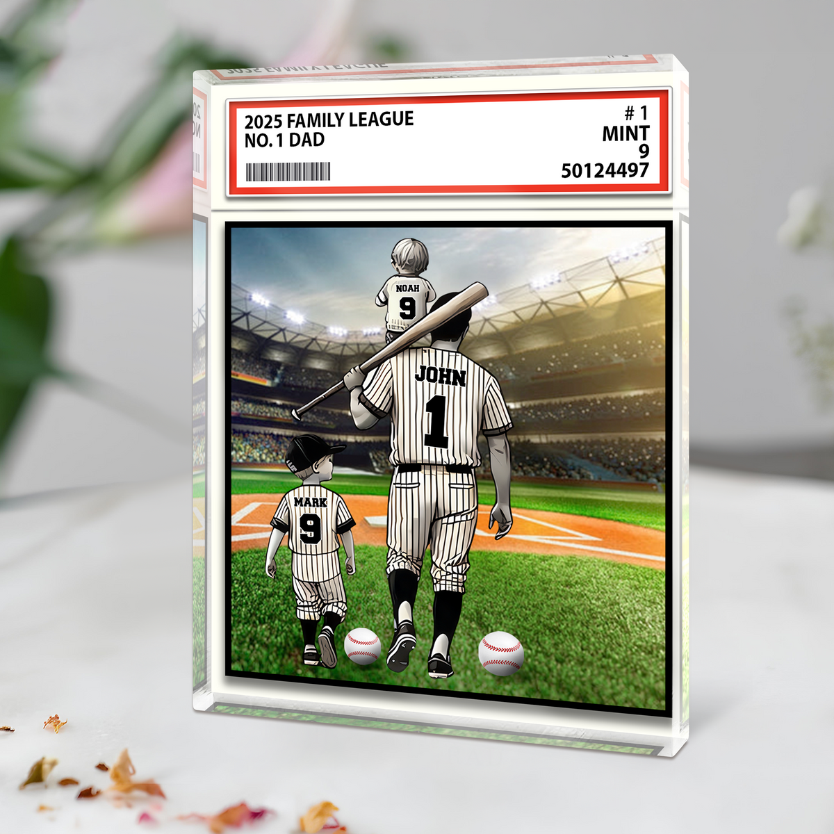 Baseball No. 1 Dad Grandpa Man & Kids Trading Card Style Acrylic Block Plaque Personalized Gift For Father's Day HO82 893980