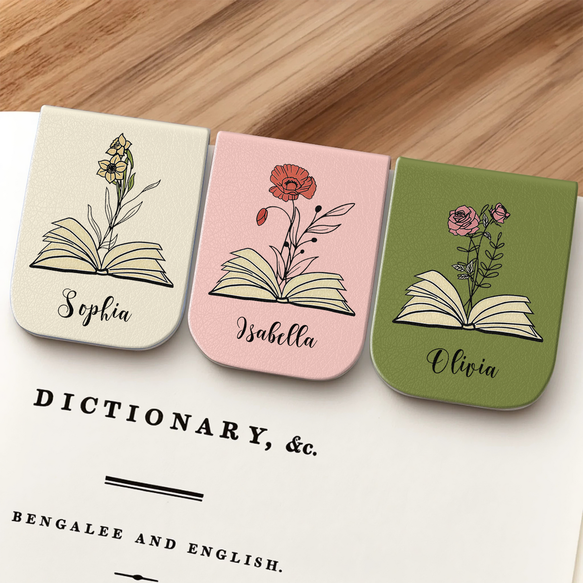 Custom Leather Birth Flower  Leather Magnetic Bookmark For Book Lovers CH07 899518