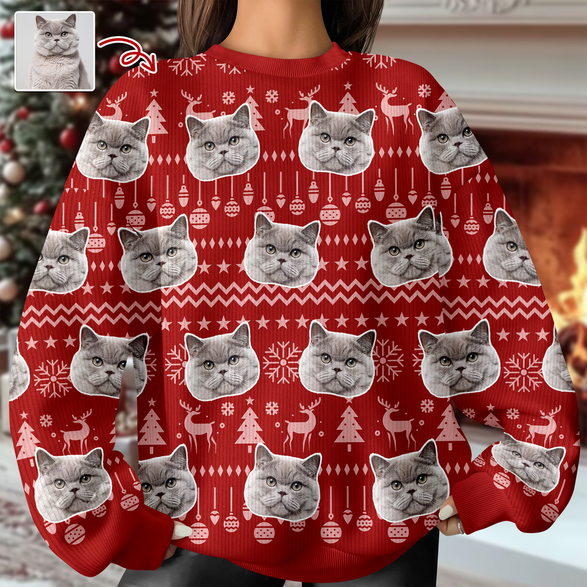 Custom Cat Photo Have A Pawesome Christmas Ugly Sweater TH10 896293