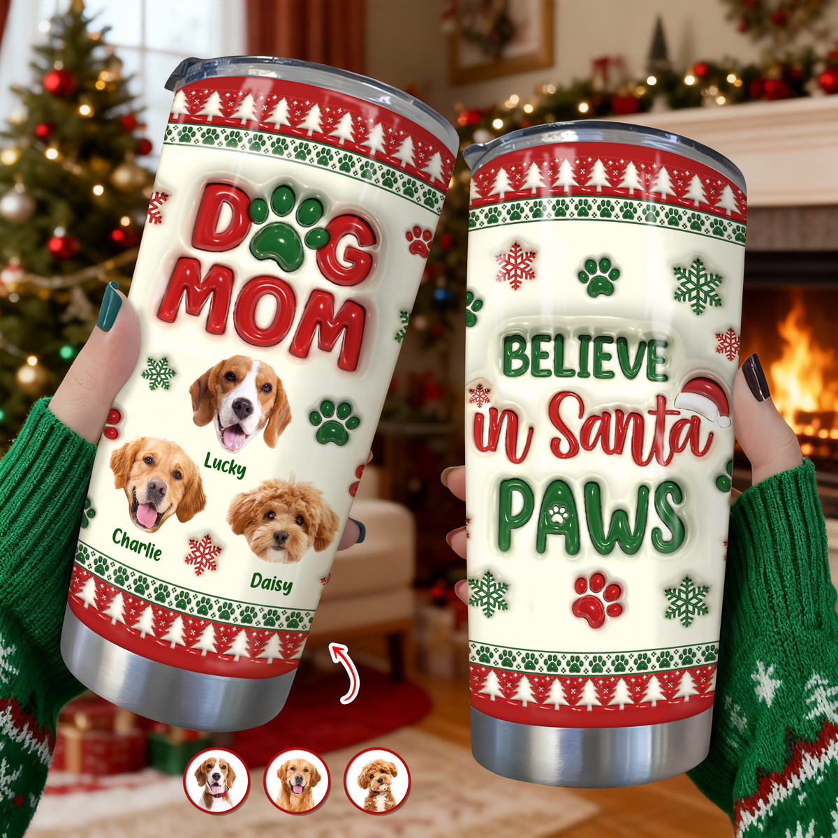 Dog Mom Christmas – Personalized 3D Inflated Effect Tumbler  Gifts For Dog Lovers CH07 896890