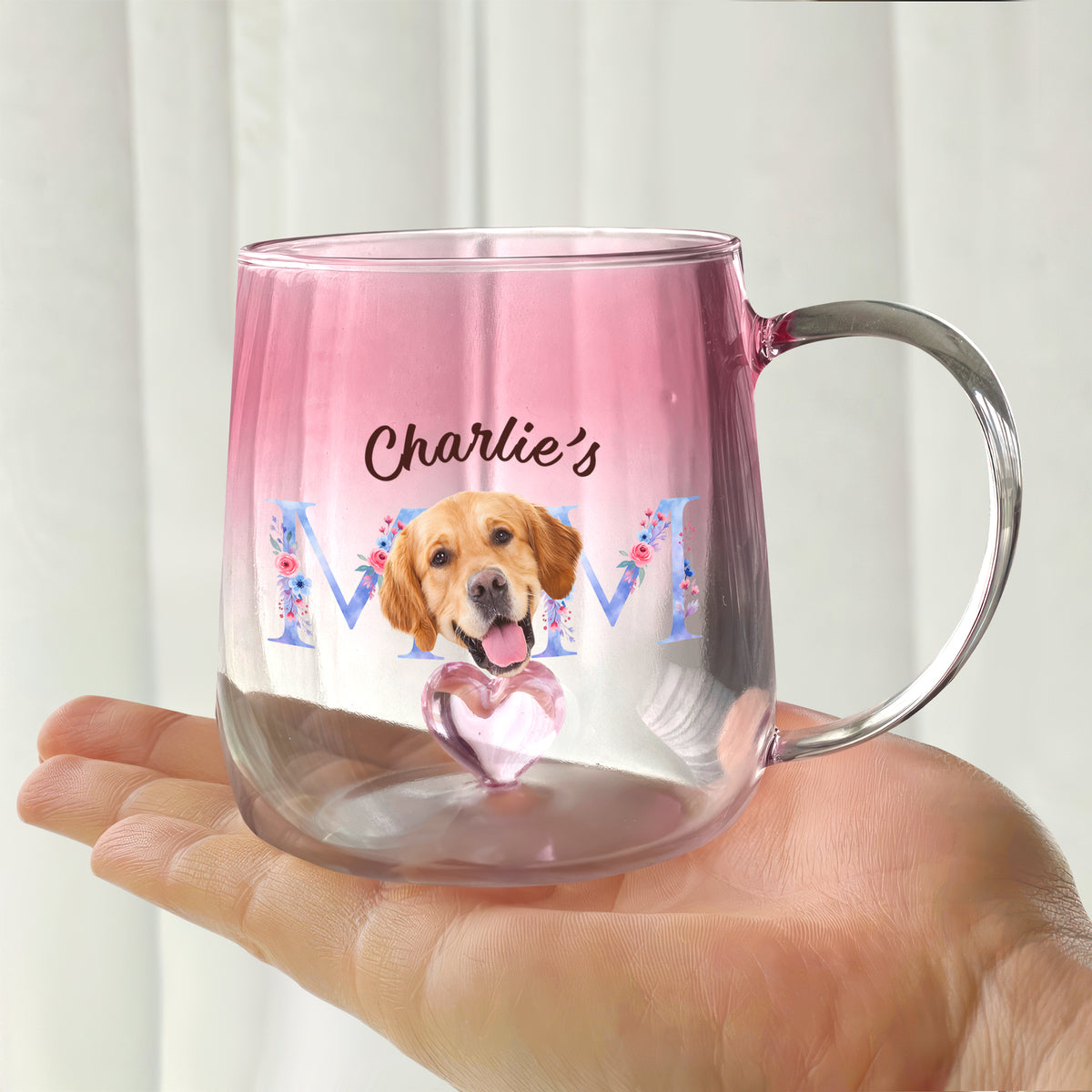 Custom Photo Mom With Floral Pink Gradient Glass Mug - Gift For Grandma, Mom, Mother's Day HO82 901762