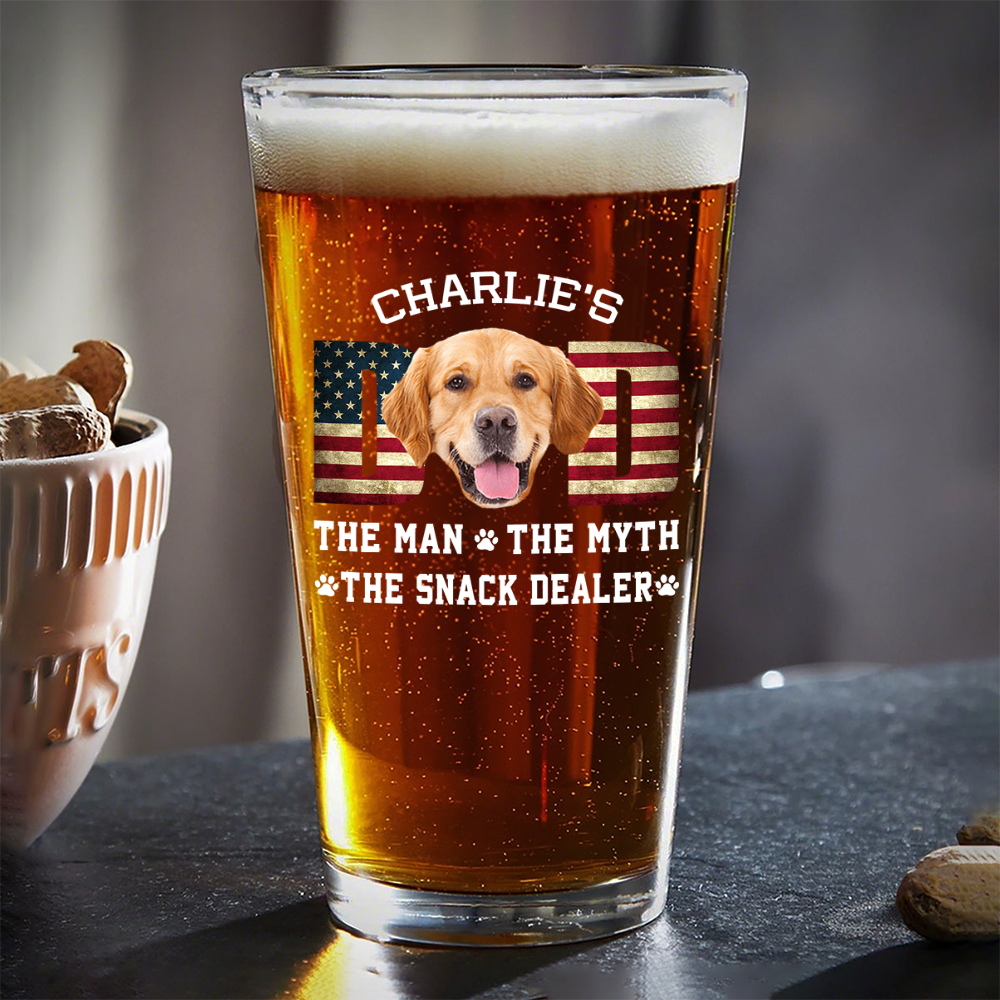 Custom Photo Dog Dad The Man The Myth American Flag Dad Beer Glass HA75 892402