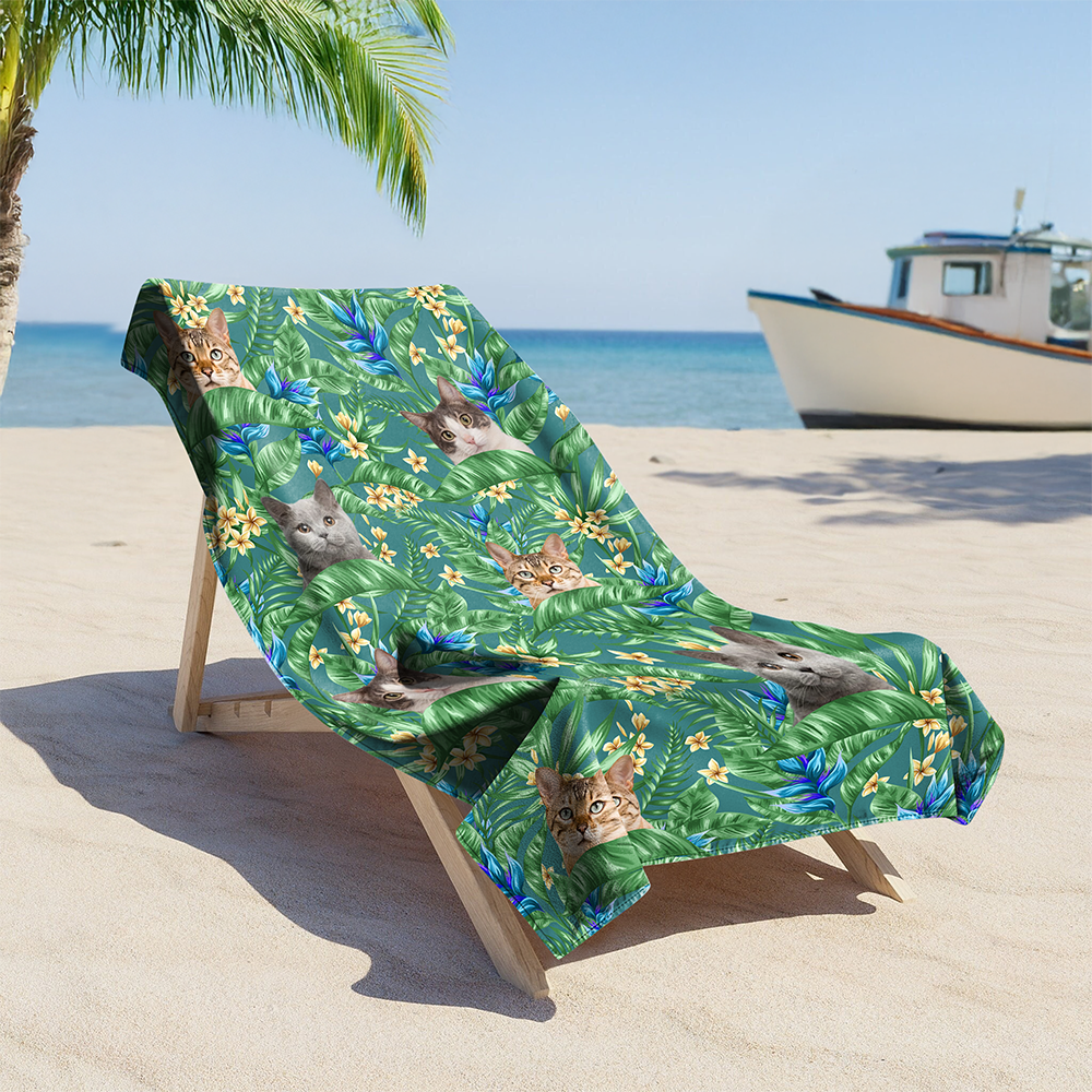 Custom Hawaii In The Air Face Cat Photo Beach Towel HO82 894010