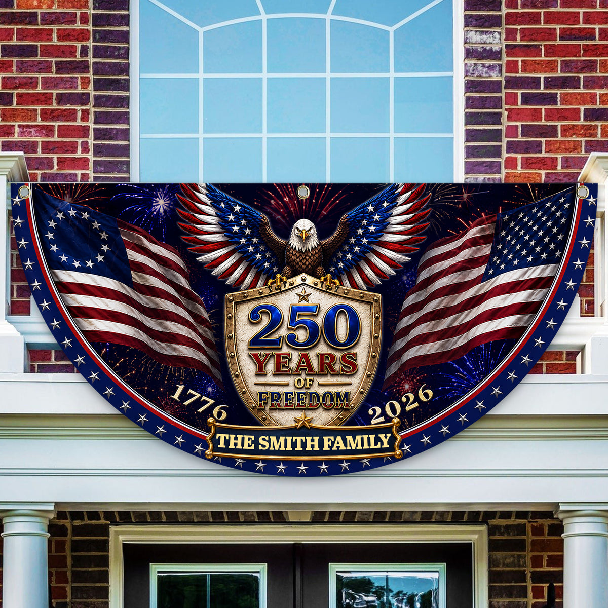 Custom Family Name 250th Birthday Party Patriotic Shield Eagle Non-Pleated Fan Flag CH07 911692