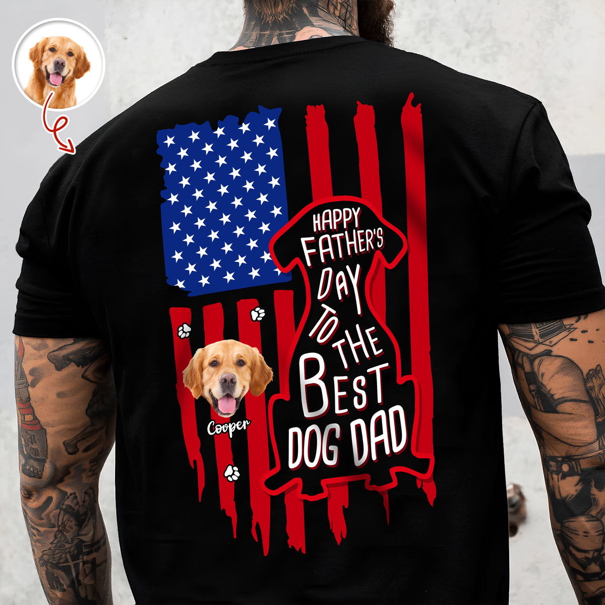 Custom Photo Happy Father's Day To Best Dog Dad Flag Back Dark Shirt HO82 902804