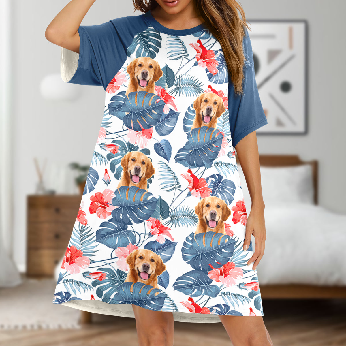 Custom Dog Photo Summer Raglan Nightgown Gift For Mom TH10 169503