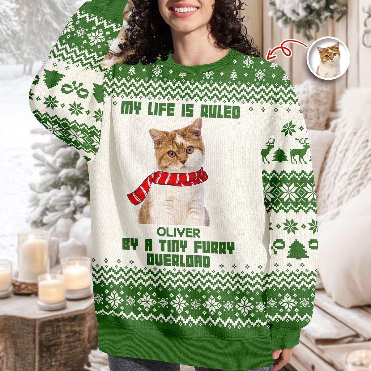 Custom Cute Cat Photo Ruled By Tiny Furry Overlord Ugly Sweater LM32 895585