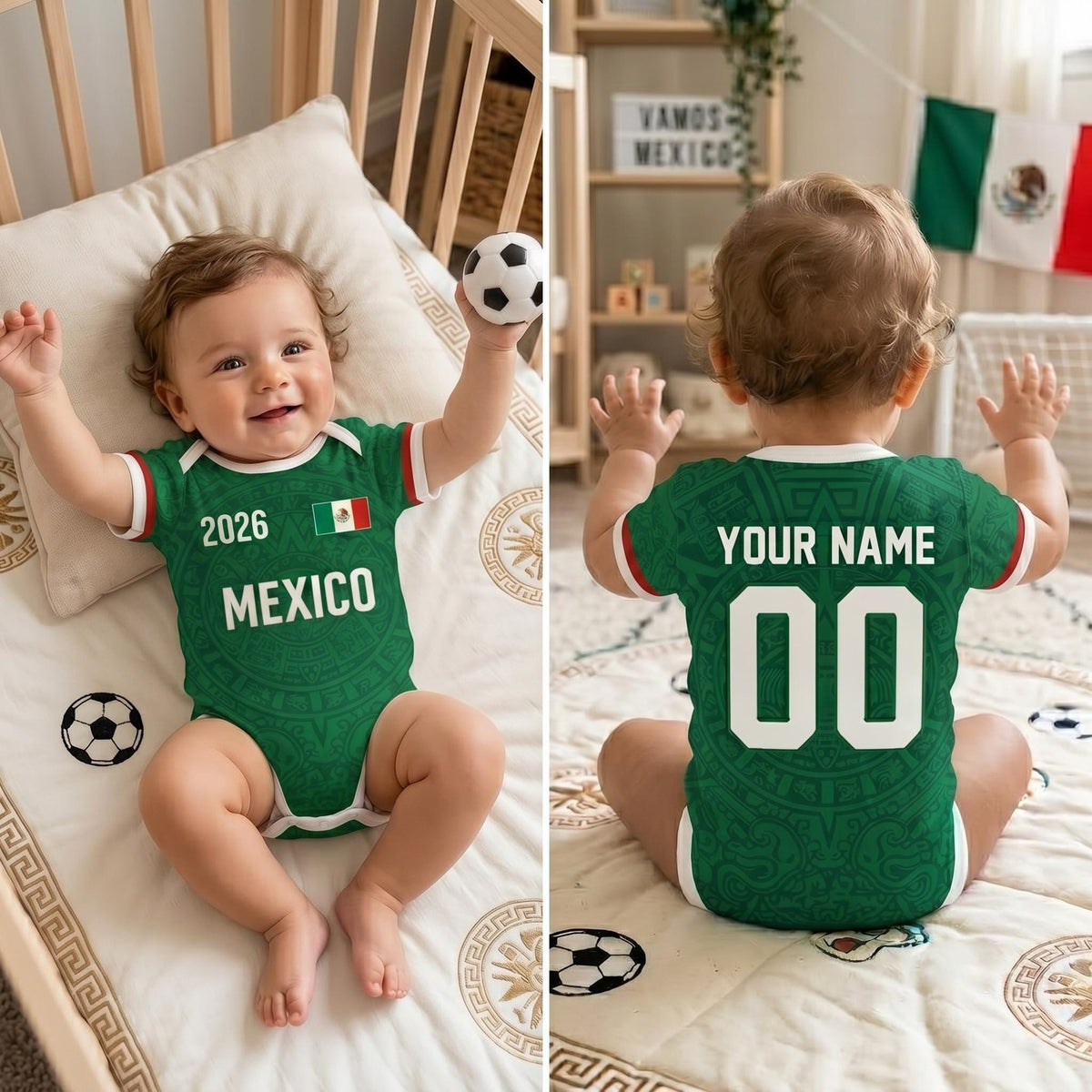Personalized Name & Number Mexico Soccer Baby Onesie - Gift For Sport Lovers CH07 180084
