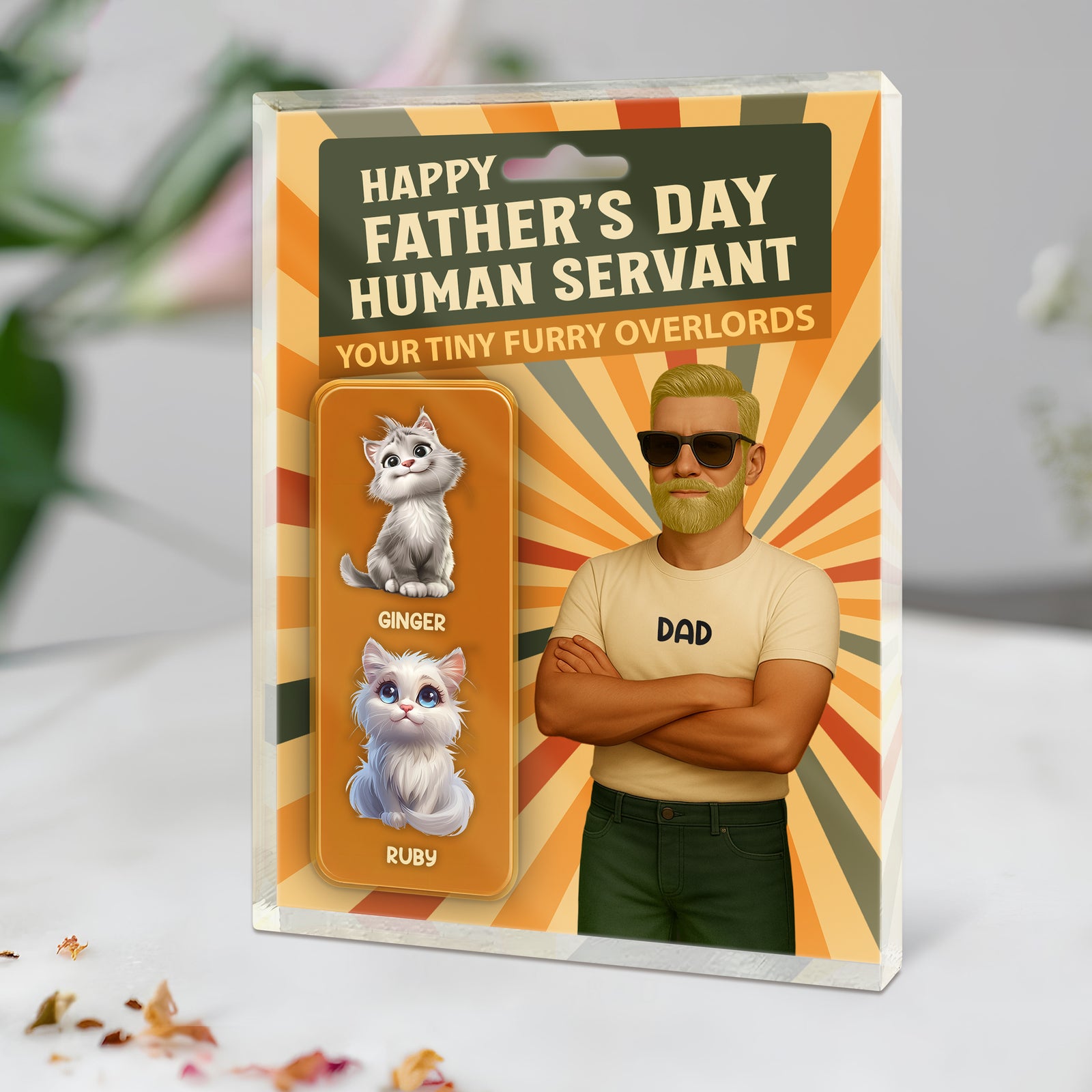 Happy Father's Day Human Servant Cat Dad Figure Personalized Acrylic Block Plaque HA75 892354