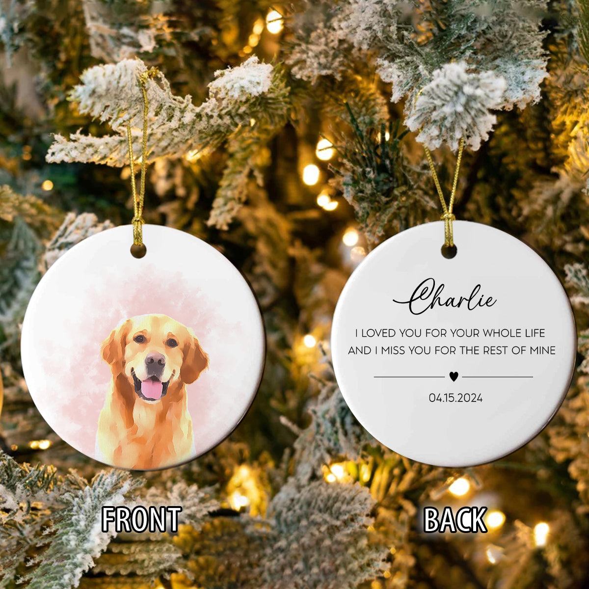Custom Dog Photo Watercolor I Love You - 2 Sided Memorial Ceramic Ornament LM32 895605
