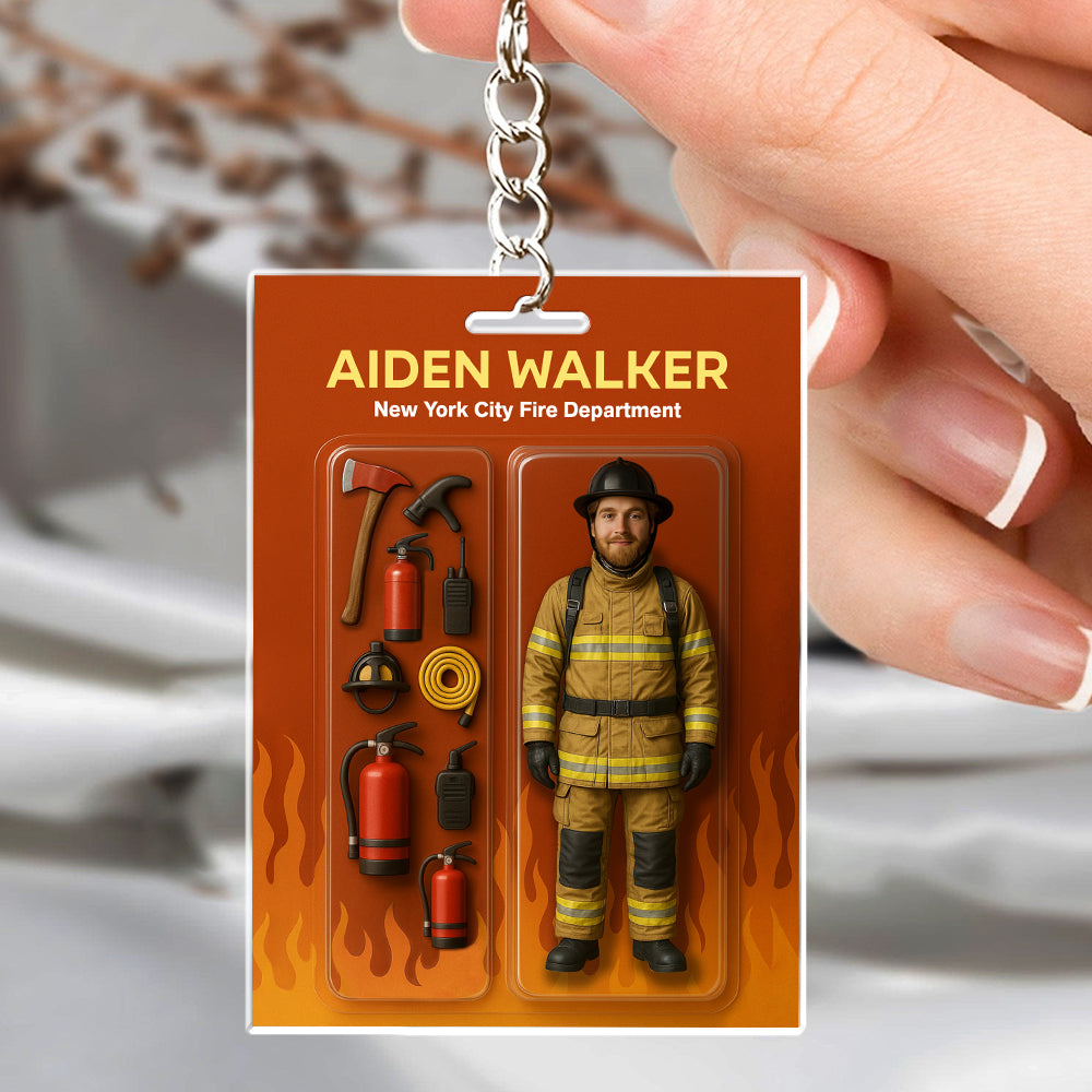 Custom Photo Firefighter Figure Acrylic Keychain Gift For Dad HO82 894218