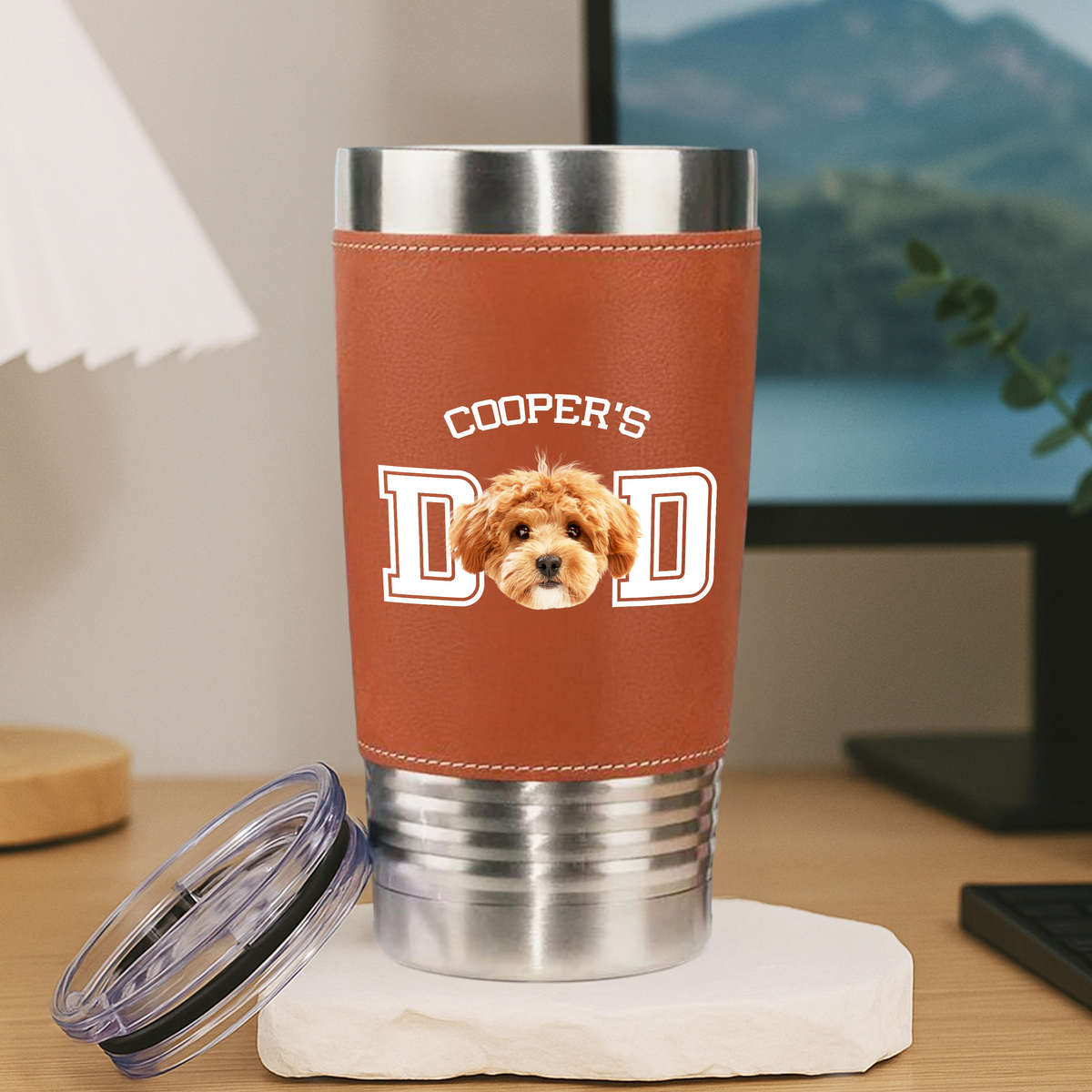 Custom Dog Photo Leather Tumbler TH10 894063