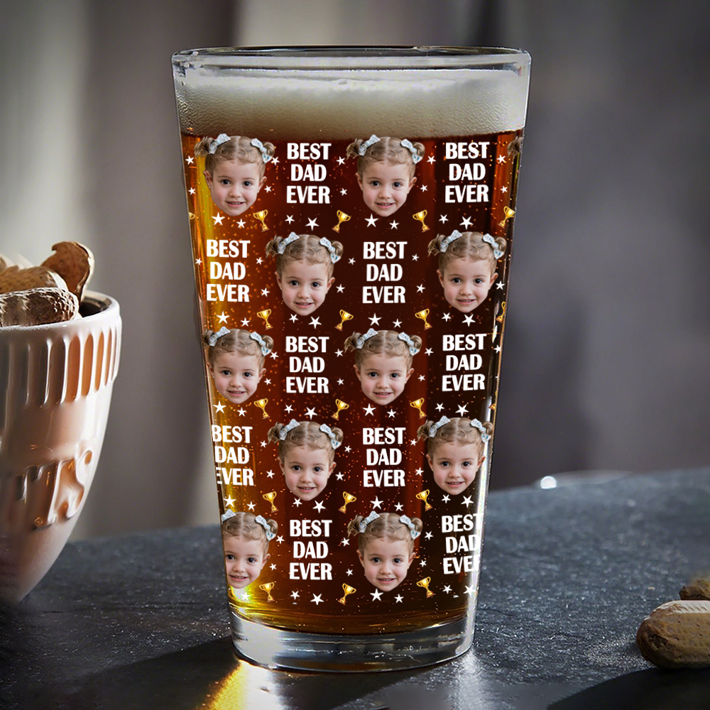 Custom Face Kids Photo, Best Dad Ever Beer Glass TH10 892715