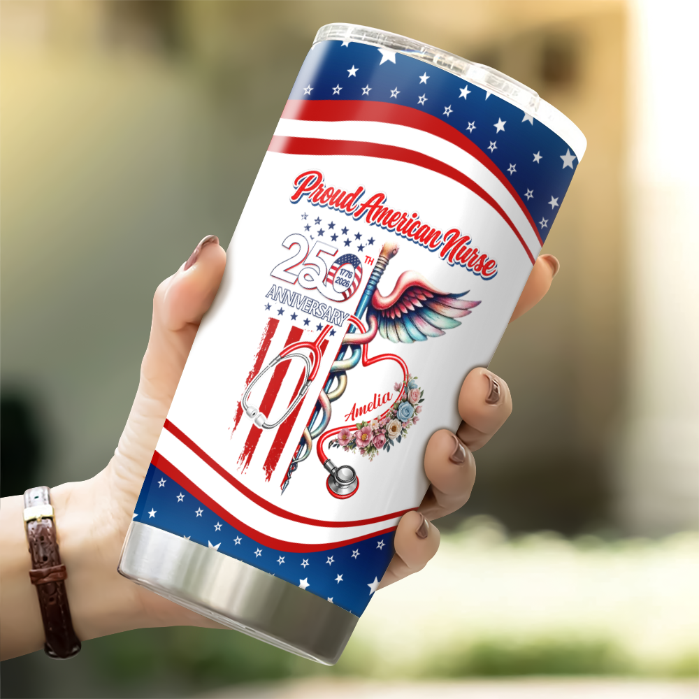 Custom Name Proud American Nurse With US 250 Fat Tumbler HO82 901294