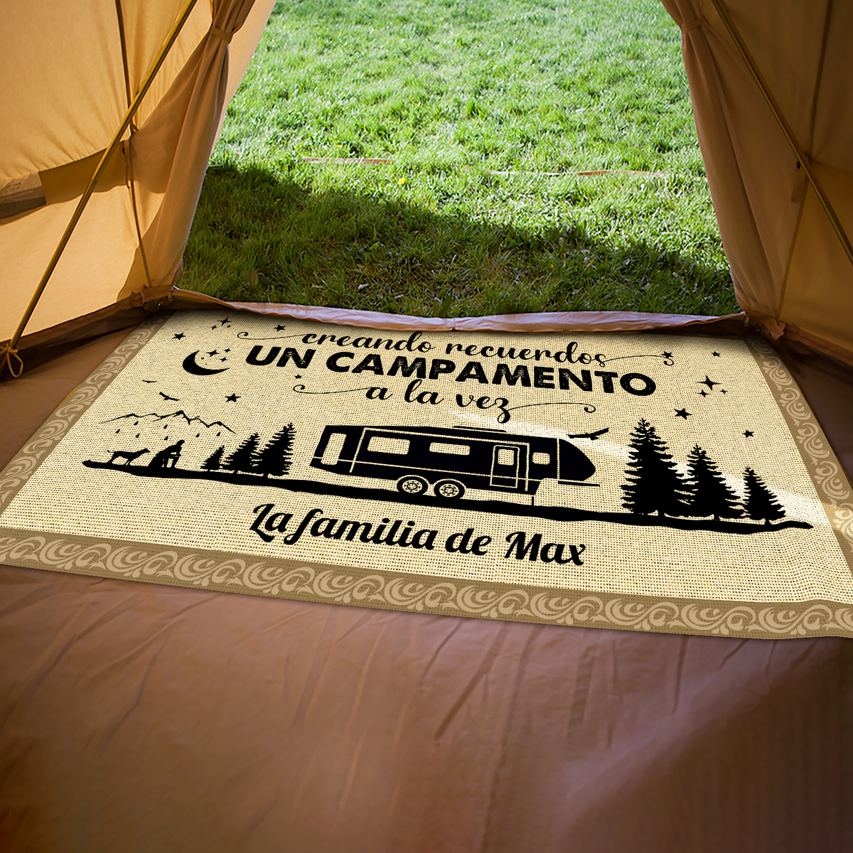 Alfombra de Patio de Camping Campistas Felices, Tapete para Terraza LM32 895055