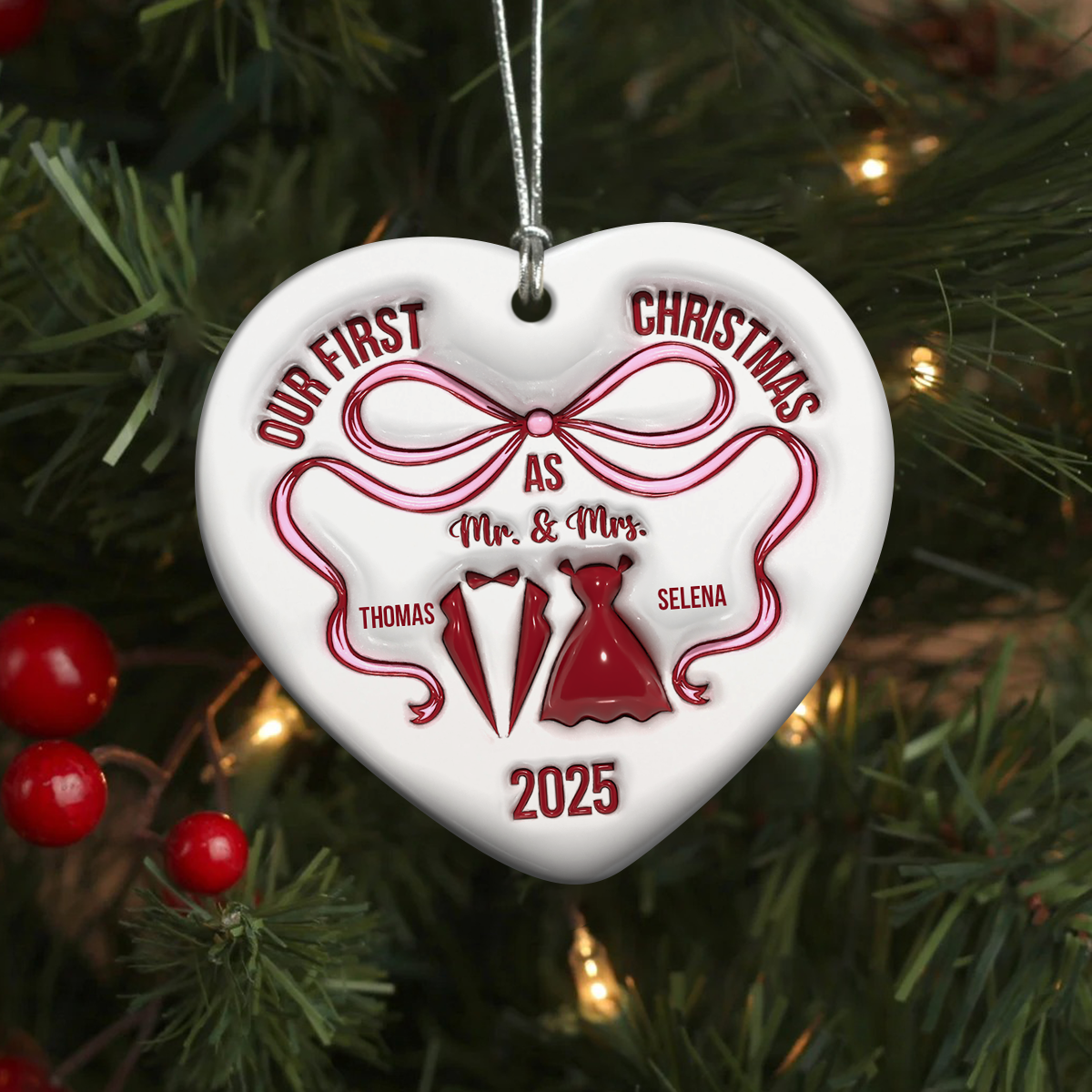 Mr And Mrs Blue - Personalized 3D Inflated Effect Heart Shaped Ceramic Ornament LM32 895379