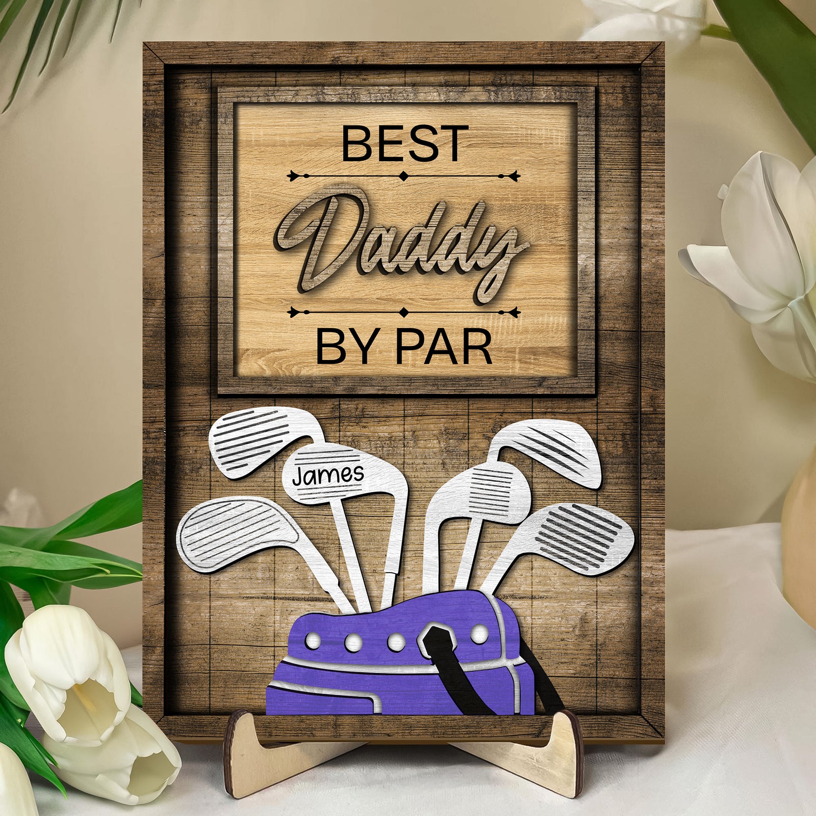 Dad Or Grandpa Golf Best Dad By Par Family 2-Layered Wooden Plaque With Stand Personalized Gift For Father's Day, Dad HO82 894044