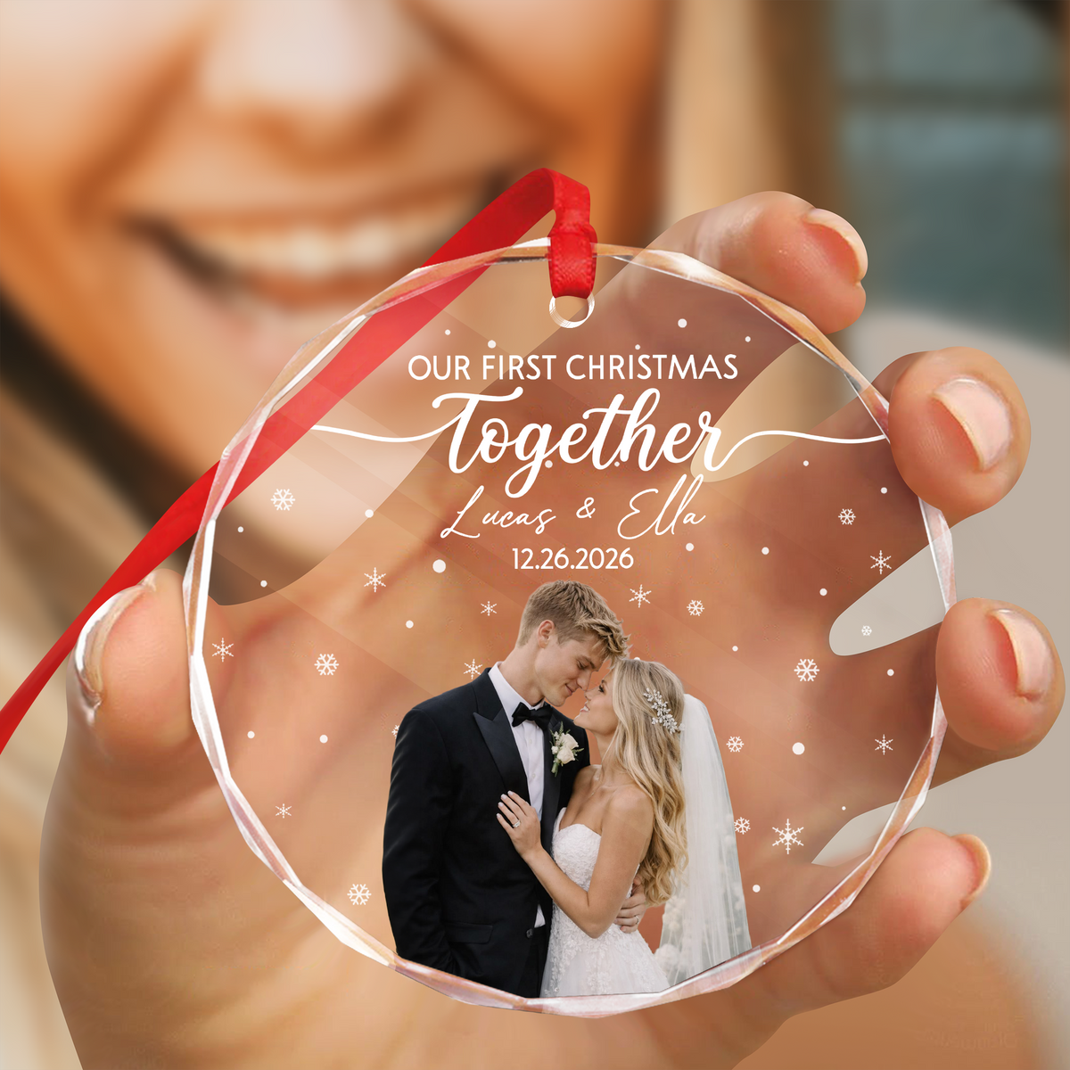 Custom Photo Our First Christmas As Mr & Mrs Glass Ornament LM32 669831