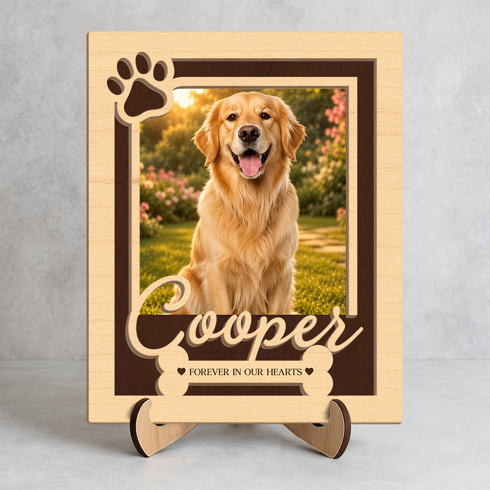 Personalized Pet Memorial Photo Frame, Custom Dog Loss Wooden Sign, Paw Print Picture Plaque HO82 903034