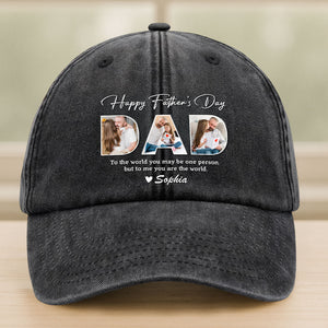 Custom Photo Happy Father's Day To Me You Are The World Washed Denim Baseball Cap Gift For Dad HO82 893944