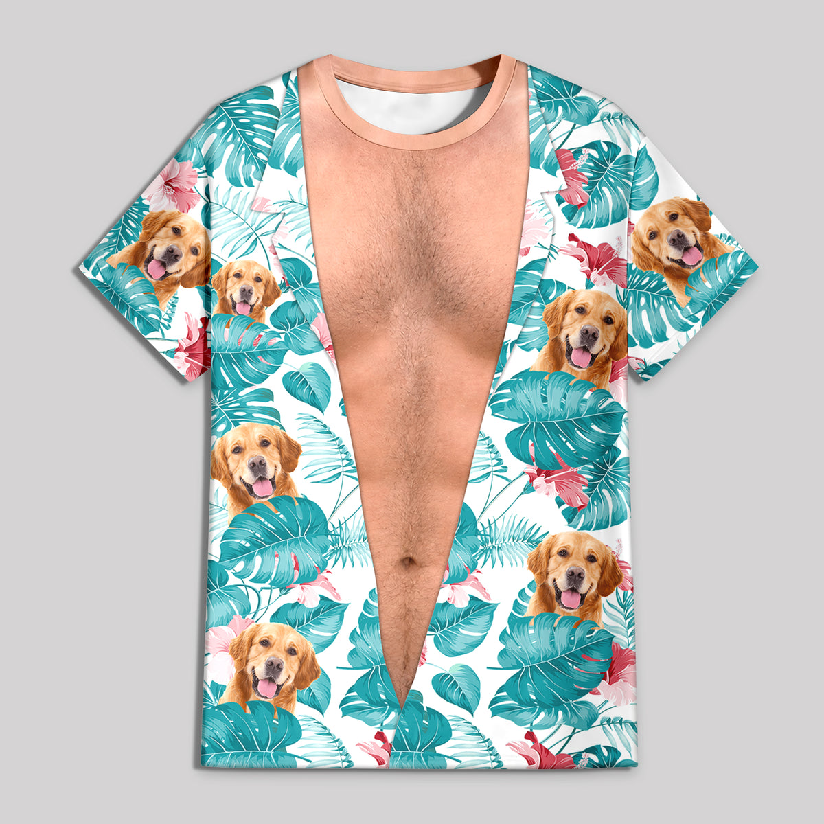Custom Photo Dog Cat Hairy Body Hawaiian Tropical Full Print Men's 3D Shirt LM32 669503
