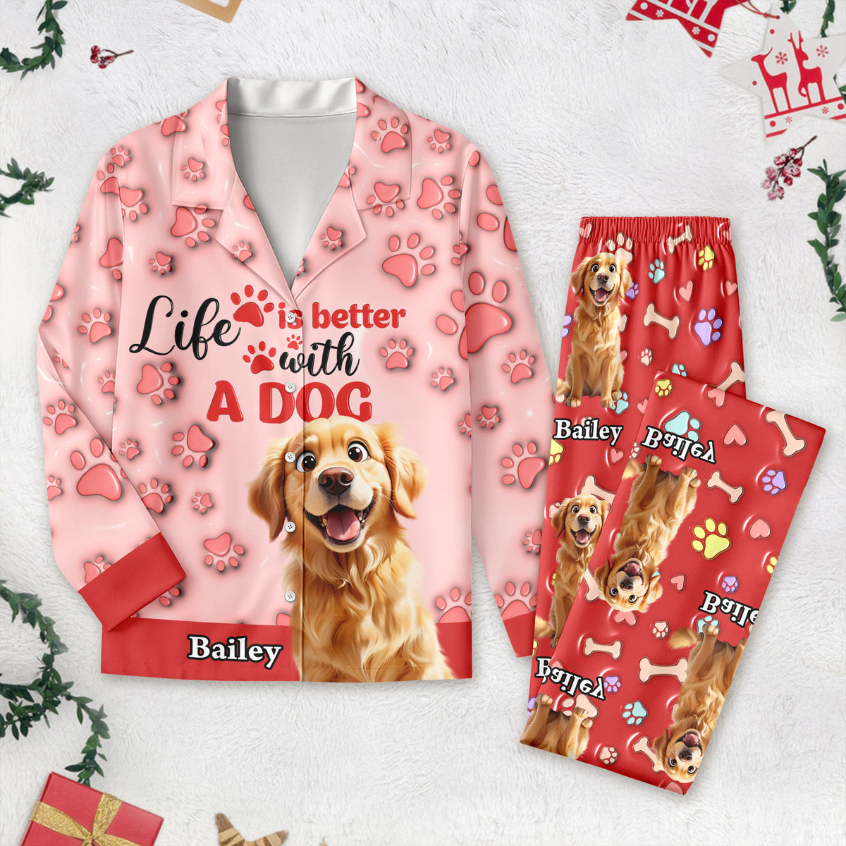 Custom Dog Name Life Is Better With Dogs 3D Effect Pajamas LM32 895929
