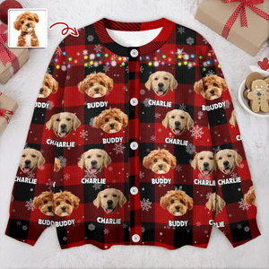 Custom Dog Photo Name Christmas Light Snow Cardigan CH07 899596
