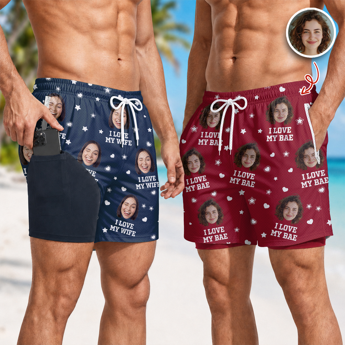 Custom Photo Funny I Love My Wife 2-in-1 Swim Trunks For Men TH10 170529