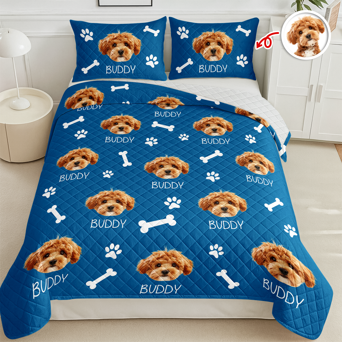 Custom Photo And Name With Icon Quilt Bedding Set For Dog Lover TH10 896663