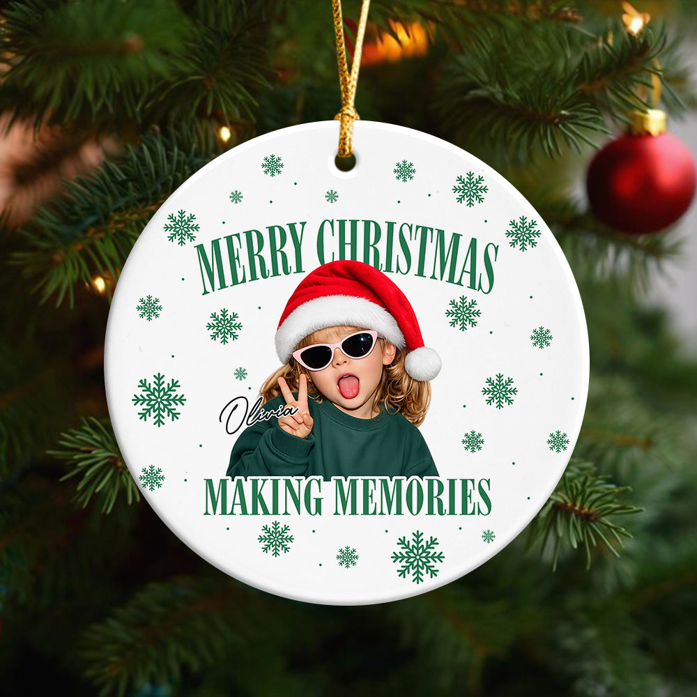 Custom Photo Merry Christmas Making Memories Ceramic Ornament - Gift For Christmas, Family Gift HO82 903310