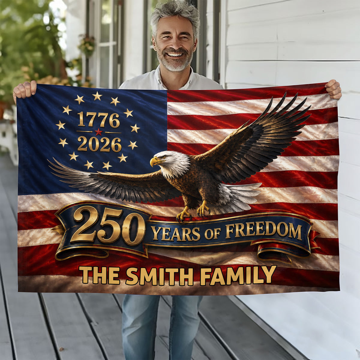Custom Family Name 250 Years Of Freedom America 1776-2026 Eagle House Flag CH07 911802